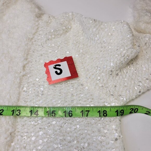 Sparkly White Faux Fur Open Front Knit Cardigan Sweater Size S and Size L - Picture 3 of 14